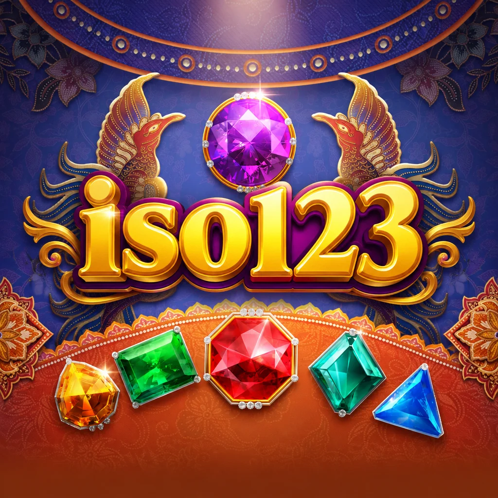 โลโก้ iso123 กับเกม Garuda Gems แสดงภาพพญาครุฑและอัญมณีล้ำค่าสีสันสดใส